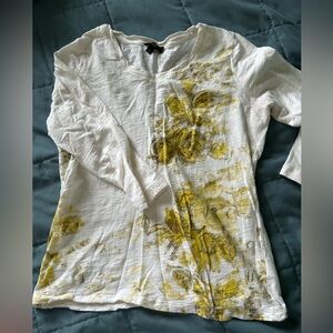 Floral Print White and Yellow Women's Top